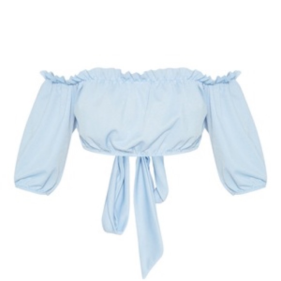 *SOLD* PRETTYLITTLETHING - Tie-back Off-the-shoulder Top - Sky Blue (US 4) - Picture 3 of 11